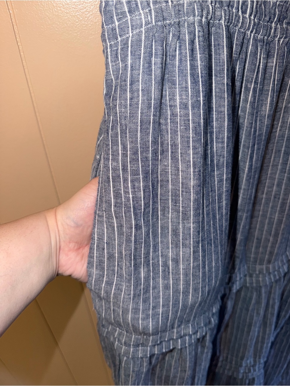 Quince Chambray Striped Linen Tiered Maxi dress - Picture 4 of 9